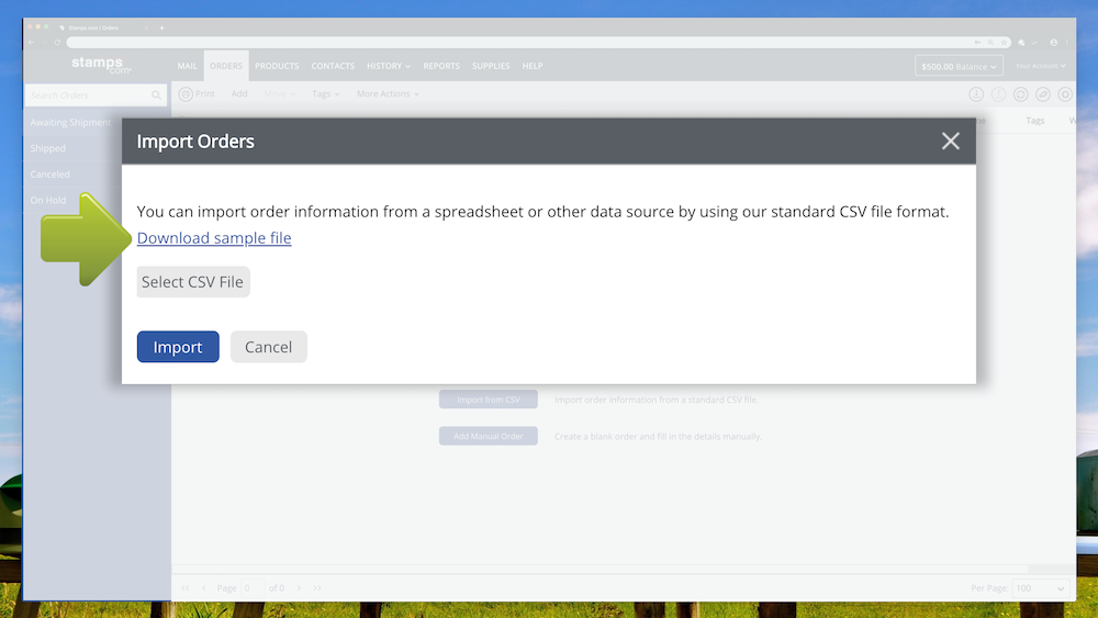 Import Orders from a CSV or TXT File Stamps