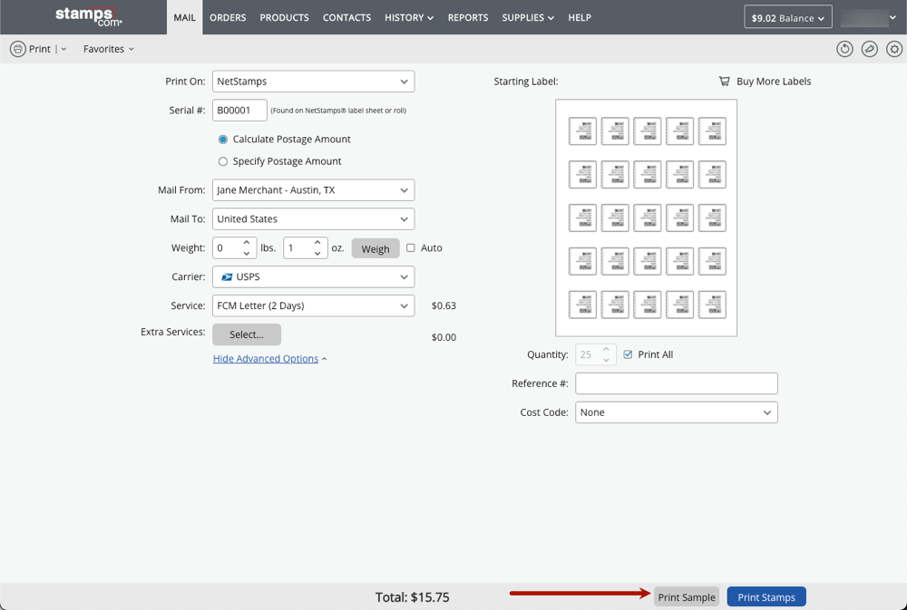 Print Sample NetStamps Sheet Stamps