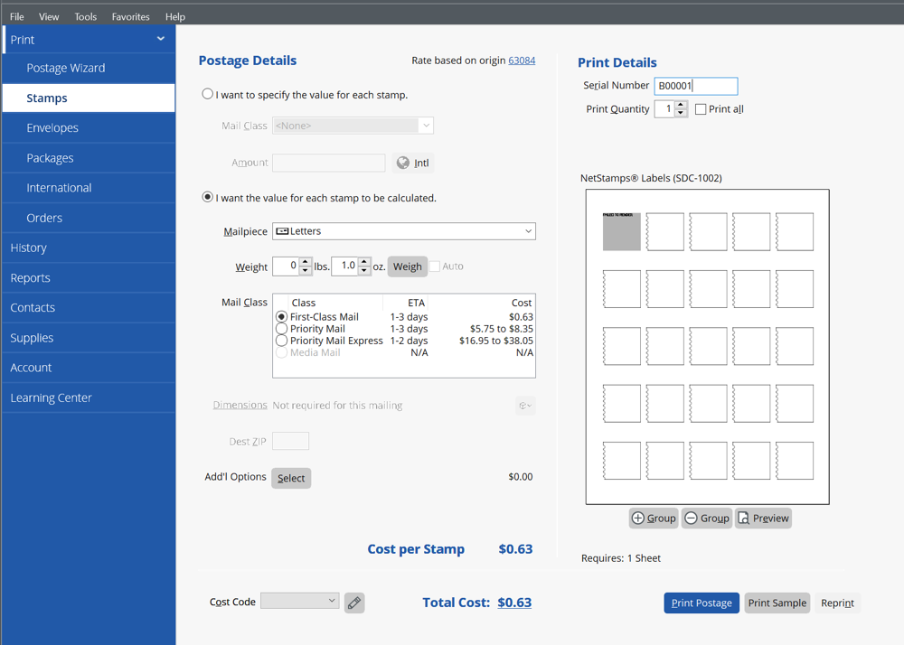 Print Sample NetStamps Sheet Stamps