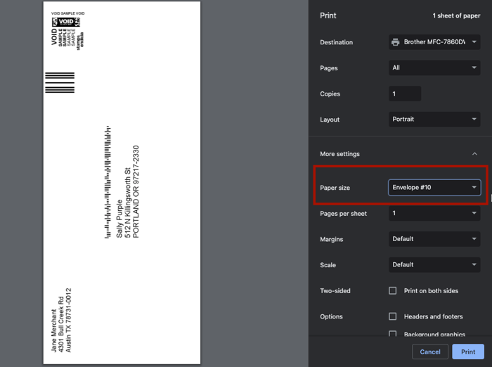 Print Sample Envelope Stamps