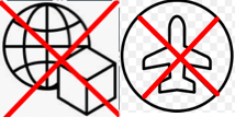 2 Icons: a globe and package, then an airplane. Both crossed out, as the services are not permitted for this item.