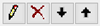Inline buttons: Pencil (Edit). X (Delete). Down Arrow (move down). Up arrow (move Up)