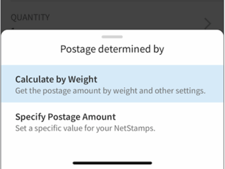Stamps mobile. Options Drawer for page: Postage determined by. 1. Calculate by Weight or 2. Specify Postage Amount