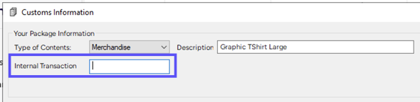 Box highlights Internal Transaction field for entering Internal Transaction Number (ITN)