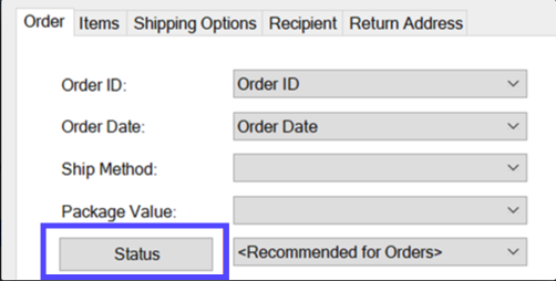 Mapping. Orders tab. Box highlights Status button