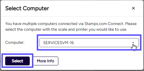 Select Computer pop-up with the Computer field and the Select button highlighted.