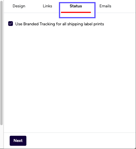 Stamps Branded Features. SETTING. Status Tab. Box checked: Use Branded Tracking for all shipping label prints
