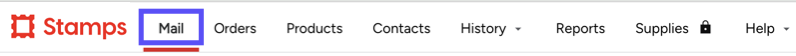 Stamps web version. Box highlights Mail tab in the Toolbar