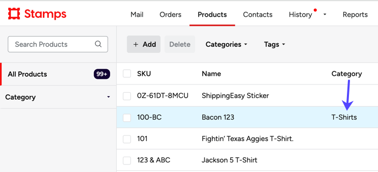 An arrow to the new product category just added to the Orders grid.