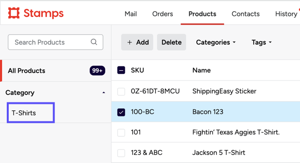 A box shows the new category added in the Products' side navigation