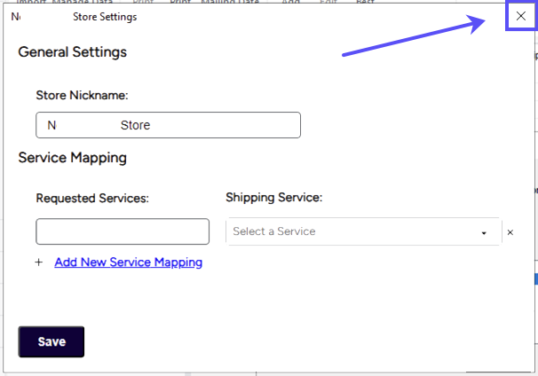A box highlights the X to close the General settings popup