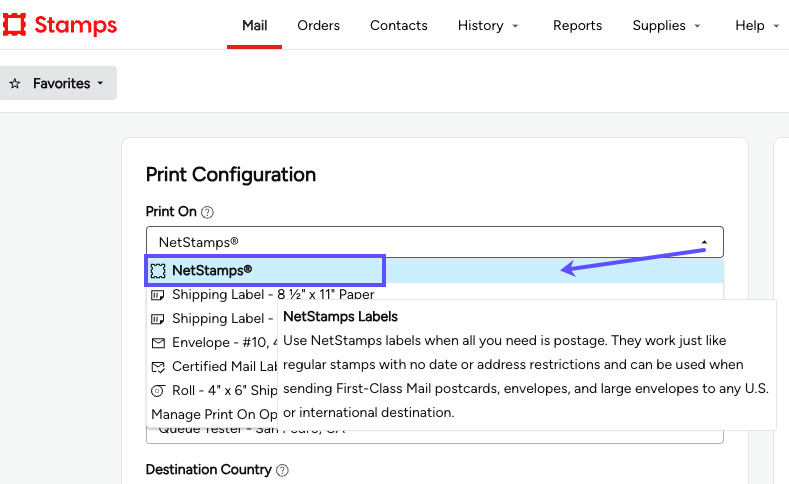 SDC-Web_Mail_PrintConfiguration_Print-On_NetStamps_MRK