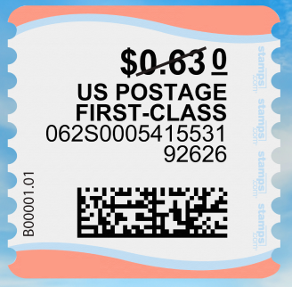 Sample of NetStamps stamp. 63-cent postage may not reflect current value.