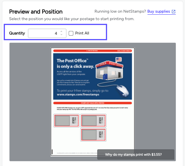 Preview and Position: Box on Quantity field