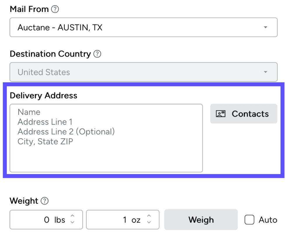 Ship To field. Arrow points to auto-filled address.