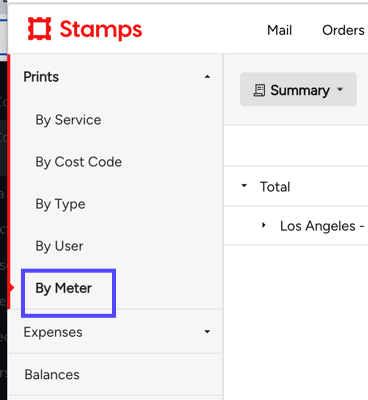 Shows the By-Meter option under the Prints side-navigation menu. Enterprise / Multi-Location accounts only