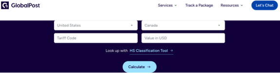 The GlobalPost Duties and Taxes Calculator screen