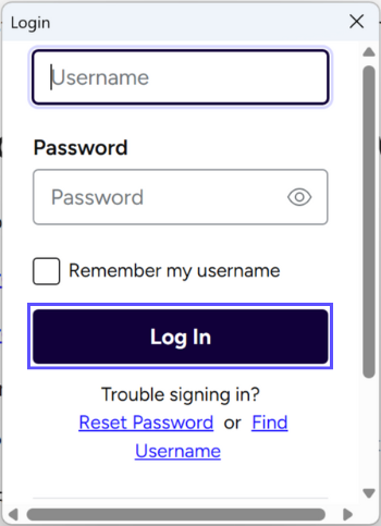 Stamps PC version. Sign-in popup. Arrows point to the Username & Password fields. Box highlights Sign-In button