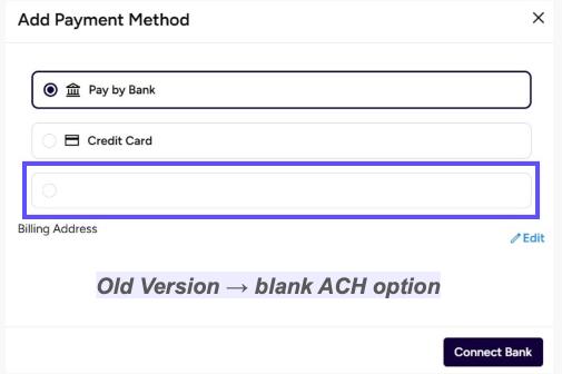 Shows the old version with no ACH option